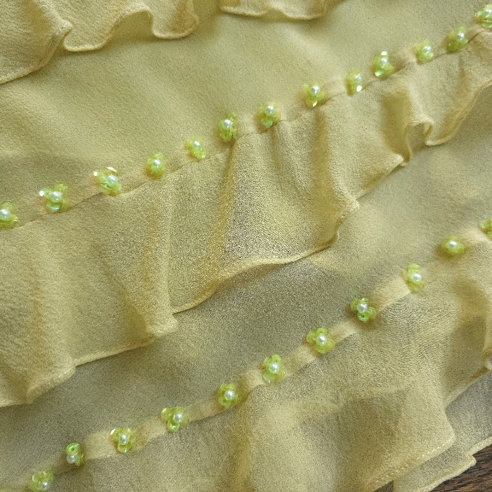 Cache Yellow Floral Appliqué Asymmetrical Midi Dress - Picture 7 of 10
